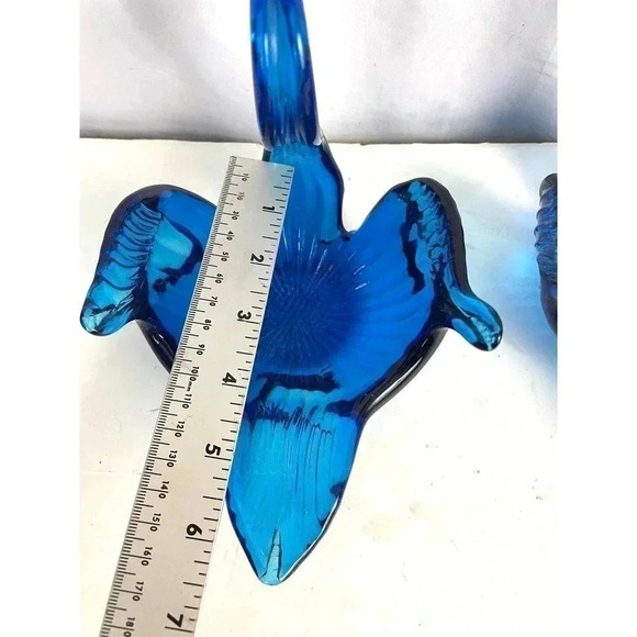 VTG Blue Glass Swan Trinket Candy Dish Bowl 6” Mid Century Modern Lot of 2 - Picture 10 of 15